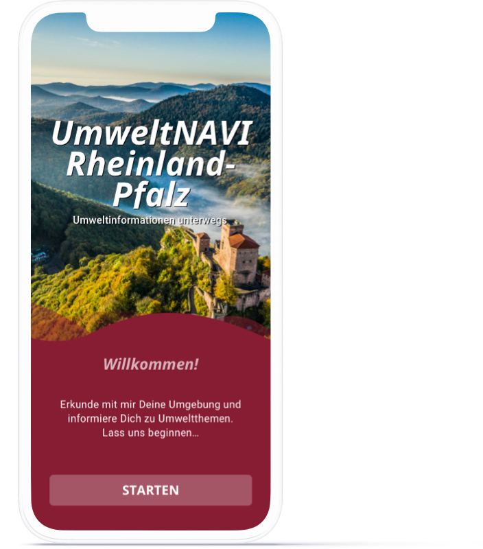 Smartphone Startscreen UmweltNAVI Rheinland-Pfalz