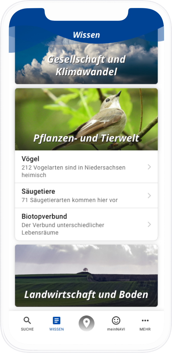 App-Screenshot Wissensbereich